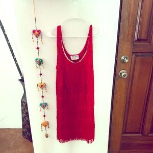 1920s flapper dress with fringe.